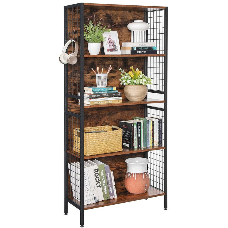 Industrial Bookcase With 5 Shelves by Vasagle Furniture - black steel frame with rustic brown shelves 