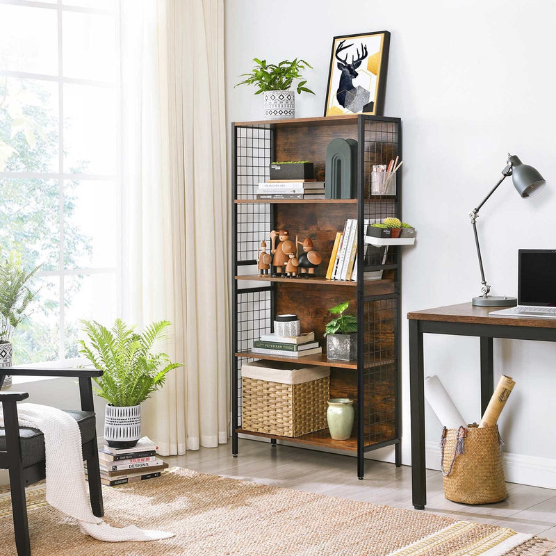 Industrial Bookcase With 5 Shelves by Vasagle Furniture - black steel frame with rustic brown shelves 