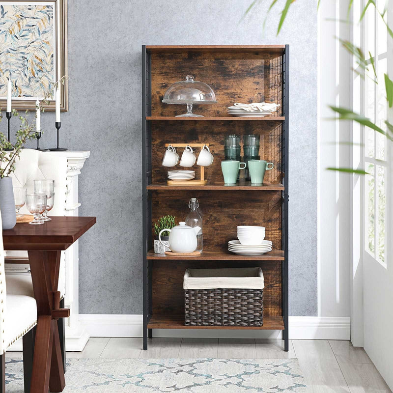 Industrial Bookcase With 5 Shelves by Vasagle Furniture - black steel frame with rustic brown shelves 