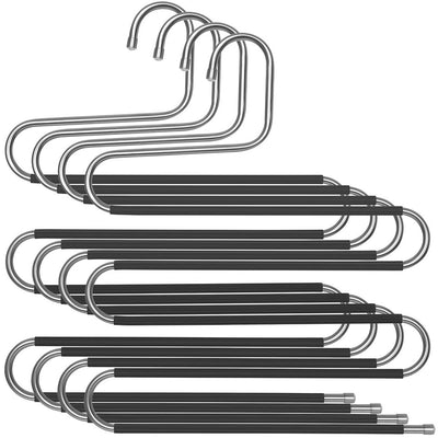 S-Type Non-Slip Trouser Hangers, Pack of 4, Silver, Black Songmics