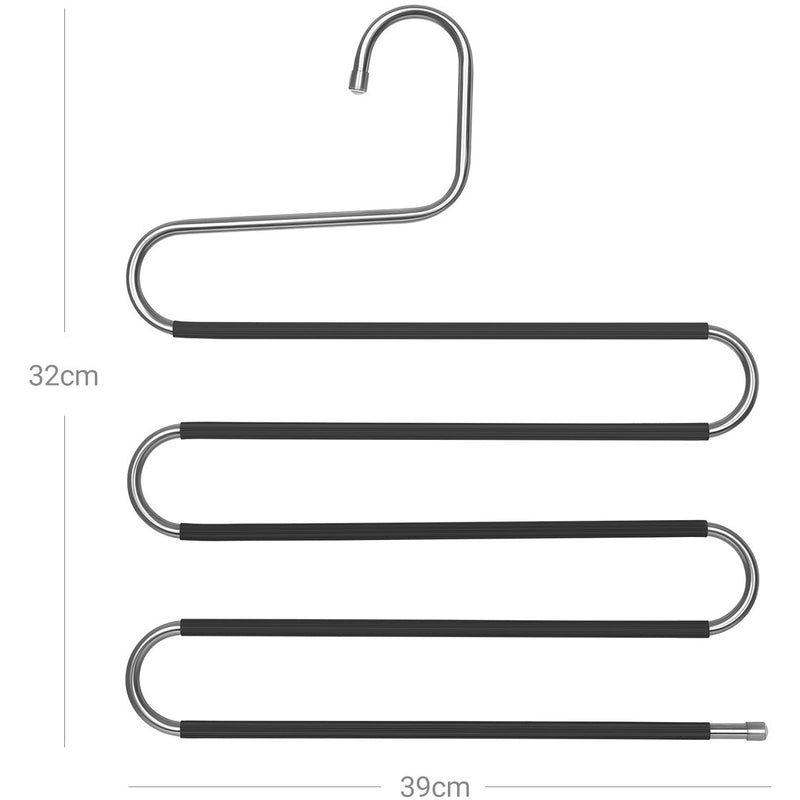 S-Type Non-Slip Trouser Hangers, Pack of 4, Silver, Black