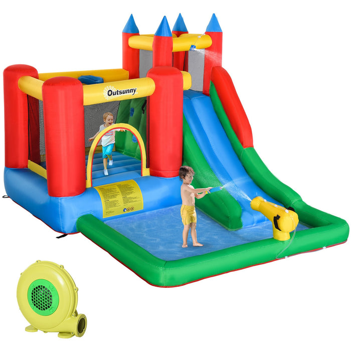 Outsunny 6-in-1 Bouncy Castly & Water Park, 3-8 Yrs