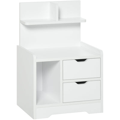 White Bedside Table, 2 Drawers & Storage Shelves Homcom