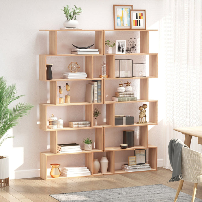 Wooden S Shape Storage Display, 6 Shelves, Room Divider