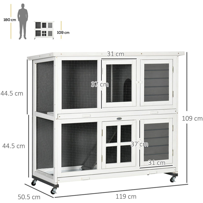 Large Wooden Rabbit Hutch with Wheels, Indoor/Outdoor