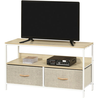 Maple Wood TV Unit With 2 Linen Drawers Homcom