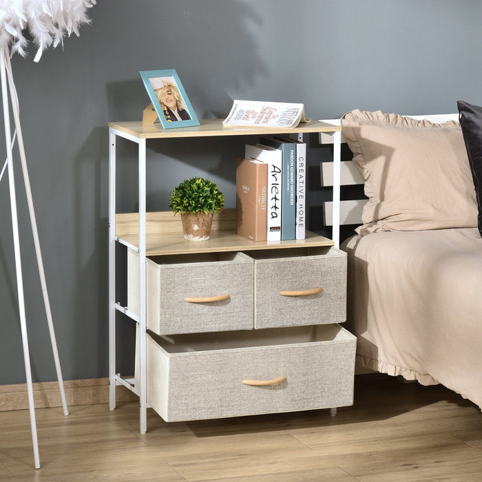 White 3-Drawer Chest with Fabric Bins