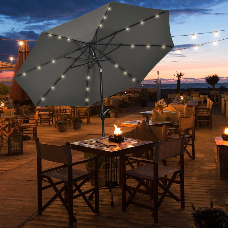 2.7m Garden Umbrella With Lights, Tilt, Crank