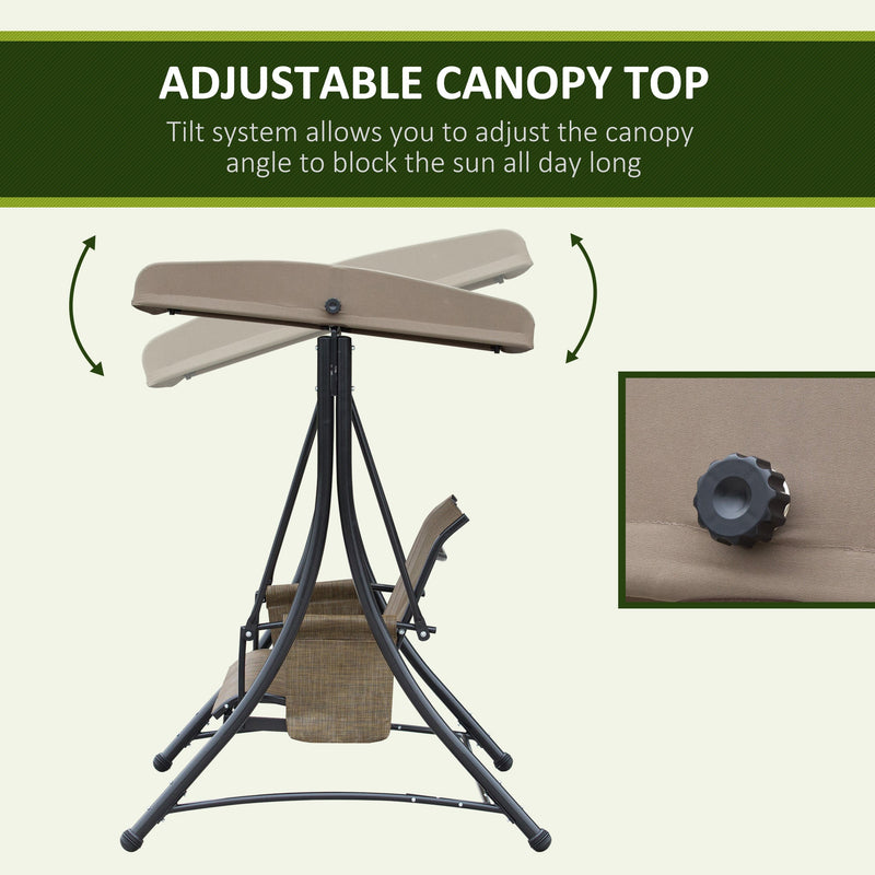 3 Person Garden Swing Chair With Side Pockets, Canopy Outsunny