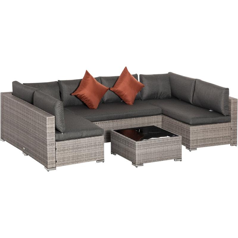 6 Seater Rattan Garden Furniture Set with Coffee Table Outsunny