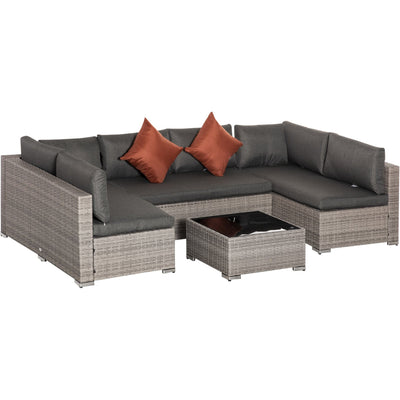 6 Seater Rattan Garden Furniture Set with Coffee Table Outsunny
