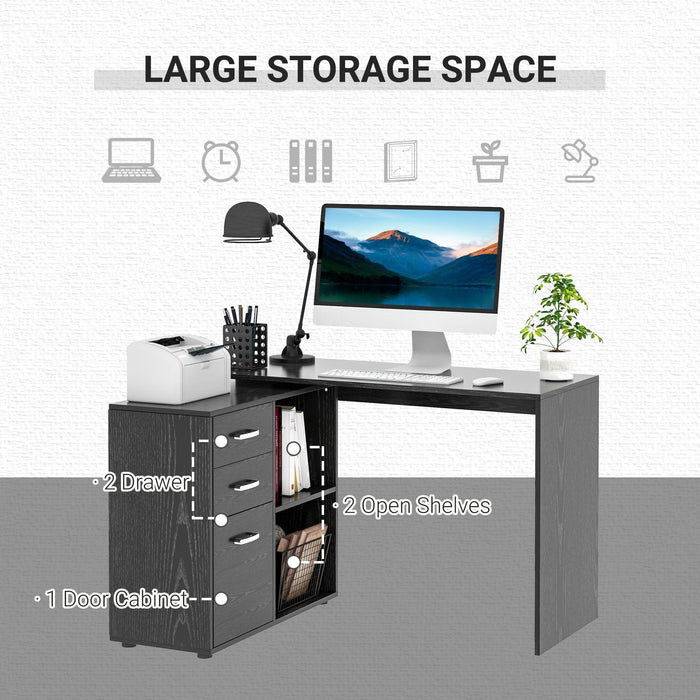 L Shaped Desk with Drawers and Shelf, Spacious Workstation