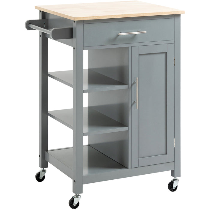 Small Kitchen Trolley on Wheels, Open Shelf, Drawer, Grey