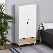 White Wardrobe: 2-Doors, 2 Drawers, Rail & Shelf Homcom