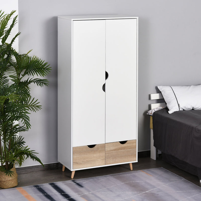 White Wardrobe: 2-Doors, 2 Drawers, Rail & Shelf Homcom