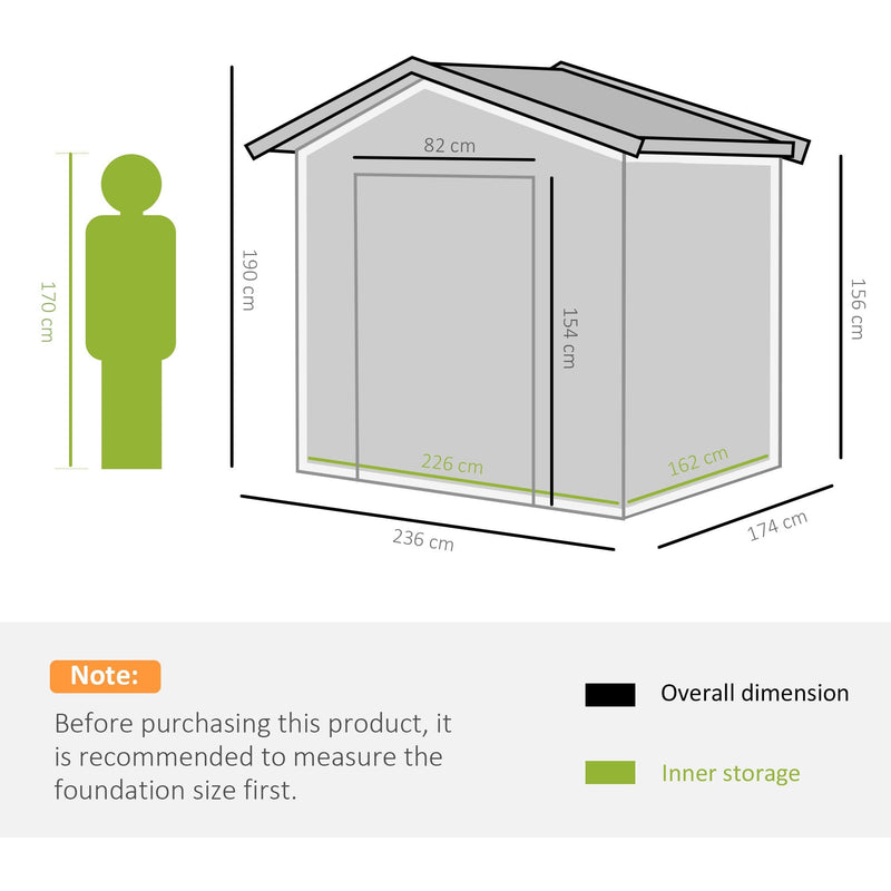 8x6 Metal Garden Shed, Apex Roof