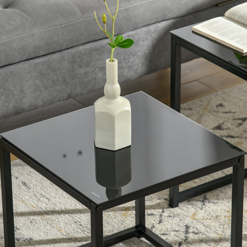 Set of 2 Black Glass Nested Tables