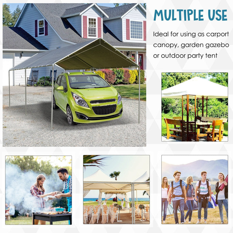 Outsunny 3 x 6m Heavy Duty Carport Garage Car Shelter Galvanized Steel Outdoor Open Canopy Tent Water UV Resistant Waterproof, Grey Outsunny