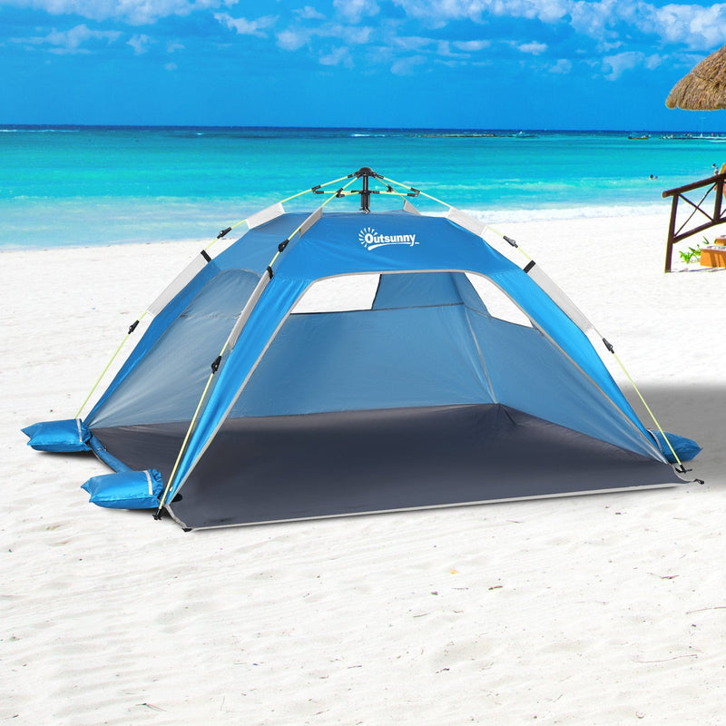Pop Up Beach Tent for Quick Sun Shelter with Built In Floor and Carry Bag Sky Blue Outsunny