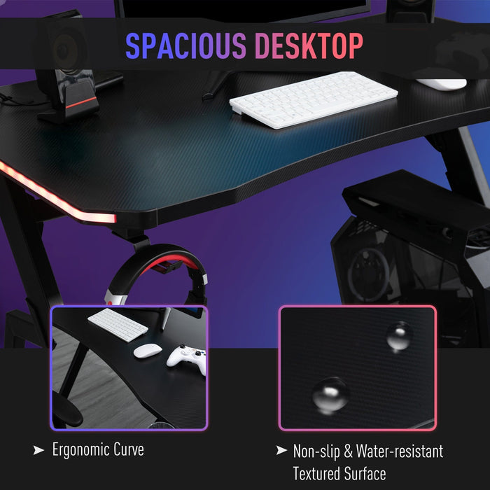 Gamer Desk With LED Lights Cable Management Controller Rack