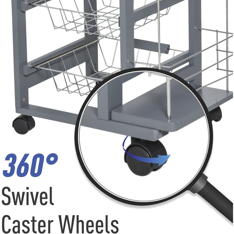 Kitchen Island on Wheels, 4 Baskets, 2 Racks