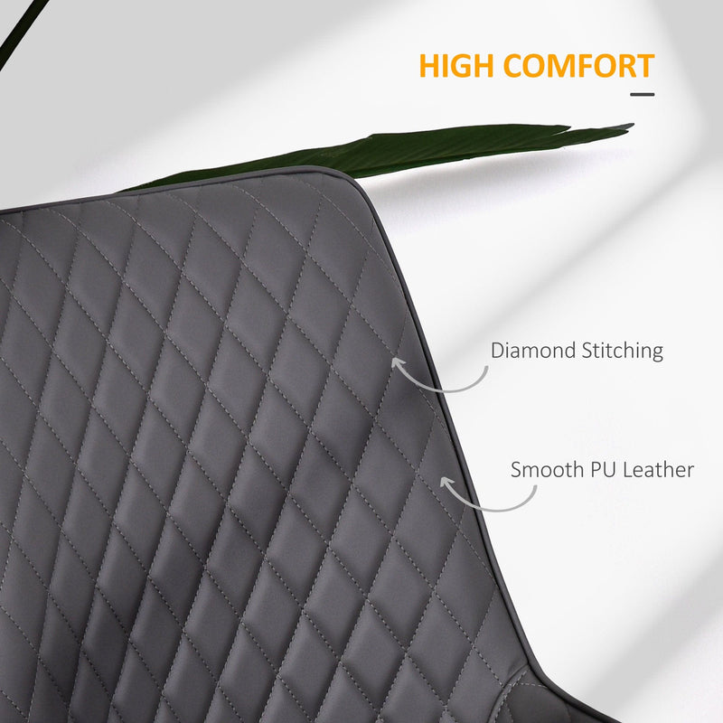 Set of 2 Quilted Dining Chairs, PU Leather, Grey