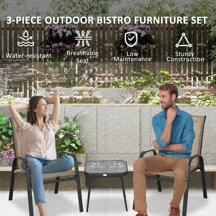 Modern 3-Piece Outdoor Bistro Set - Brown