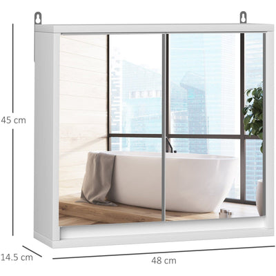 Wall Mounted Bathroom Mirror Cabinet, 2 Doors, 48x14.5x45cm Kleankin