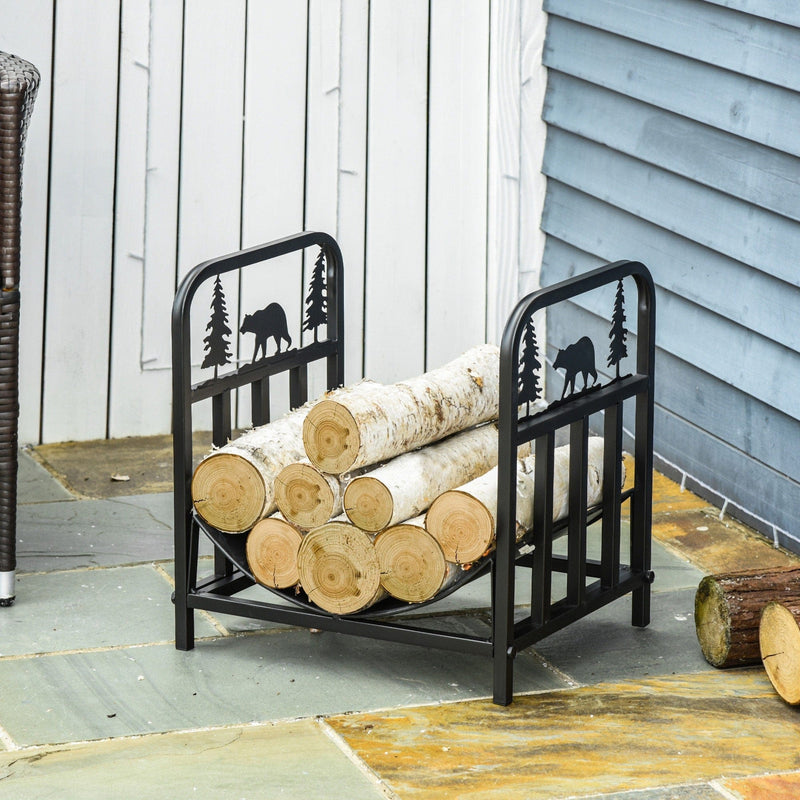 Log Rack For Fireplace, Bear Shape, Black