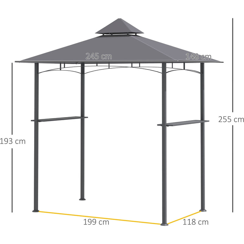 BBQ Gazebo, Double-Tier, Patio Deck Cover, 2.5M (8ft), Grey