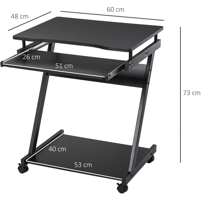 Computer Desk on Wheels with Keyboard Tray, Black