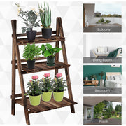 3 Tier Folding Wooden Garden Plant Stand, L60xW37xH93cm Homcom