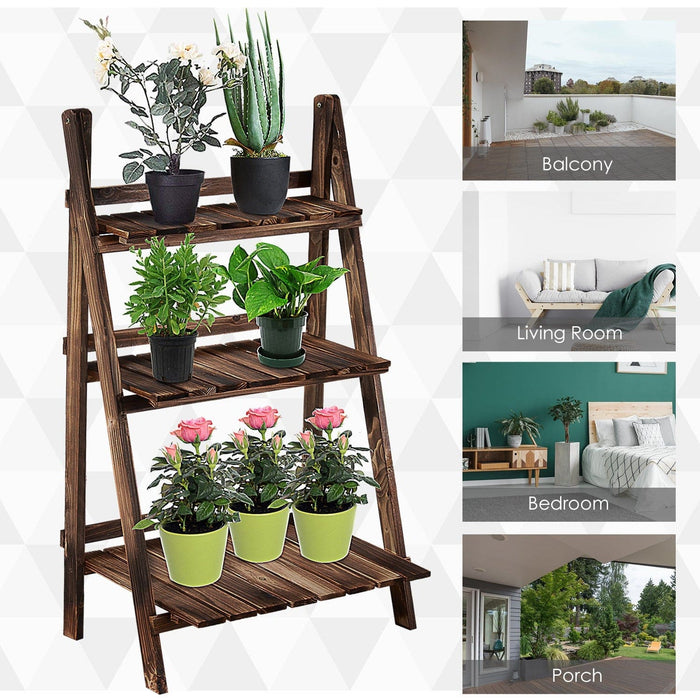 3 Tier Folding Wooden Garden Plant Stand, L60xW37xH93cm