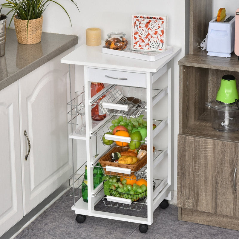 Kitchen Island on Wheels, 4 Baskets, 2 Racks