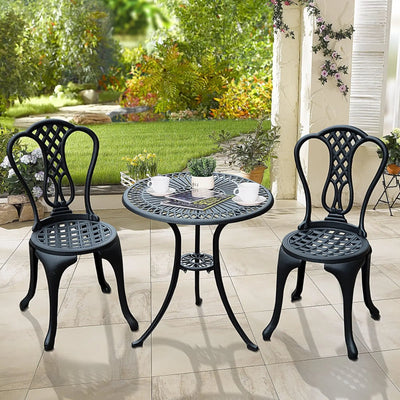 3 Piece Cast Aluminium Bistro Set, Black Outsunny