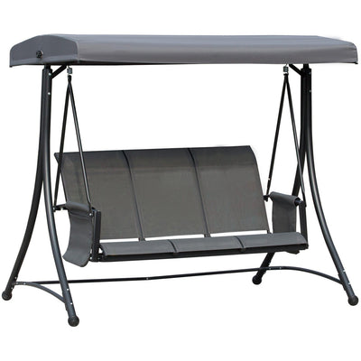 3 Person Garden Swing Chair With Side Pockets, Canopy Outsunny