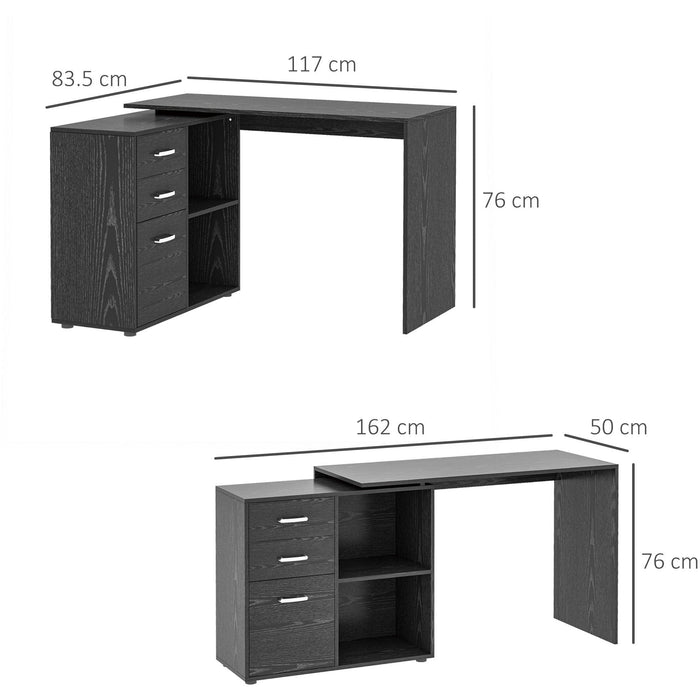 L Shaped Desk with Drawers and Shelf, Spacious Workstation