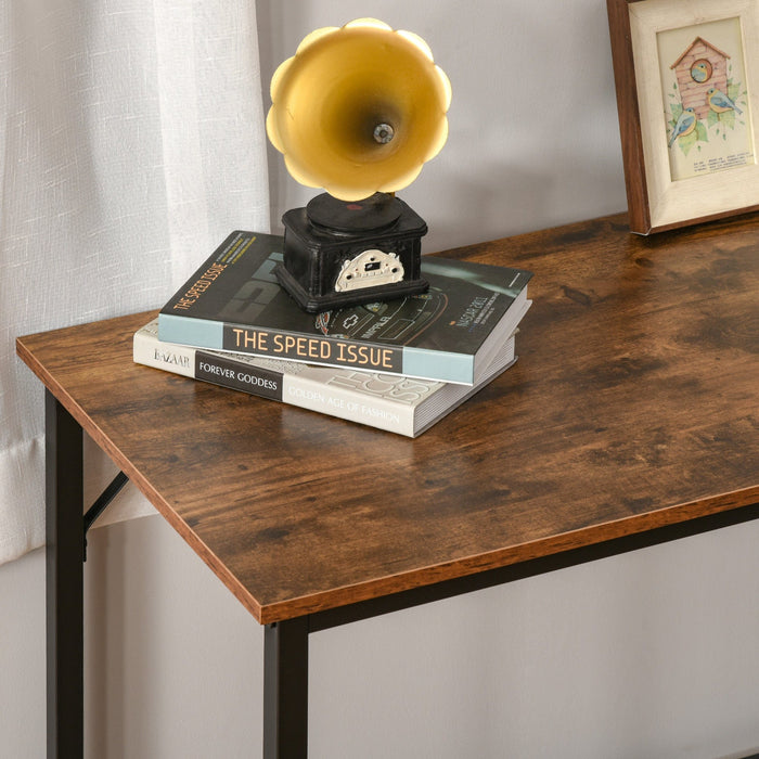 Rustic Brown L Shaped Desk, Adjustable Shelf, Industrial