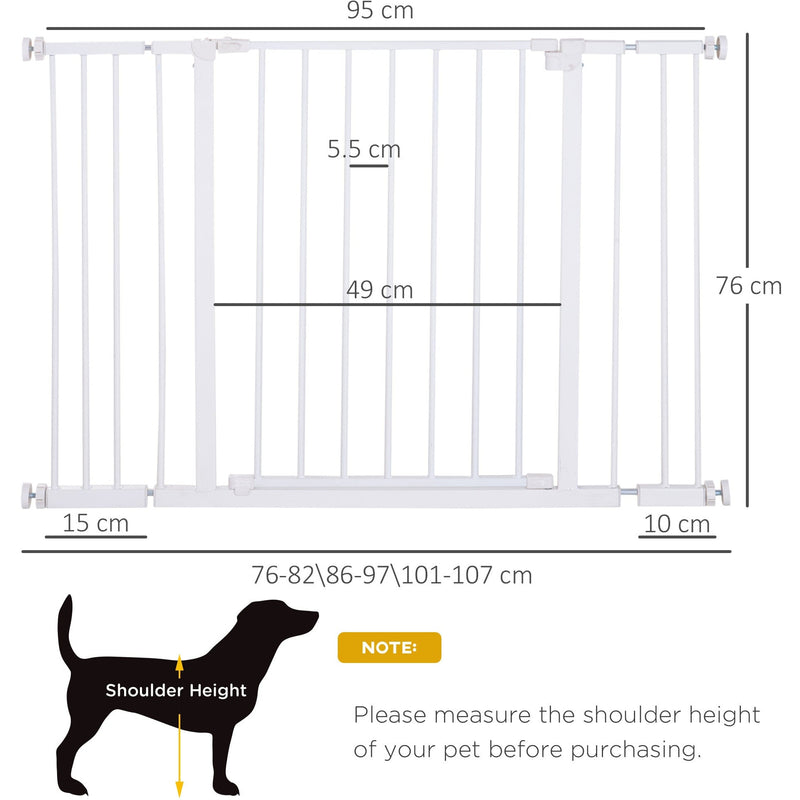 Pressure Fit Pet Safety Gate, Metal Fence, 72-107cm, White