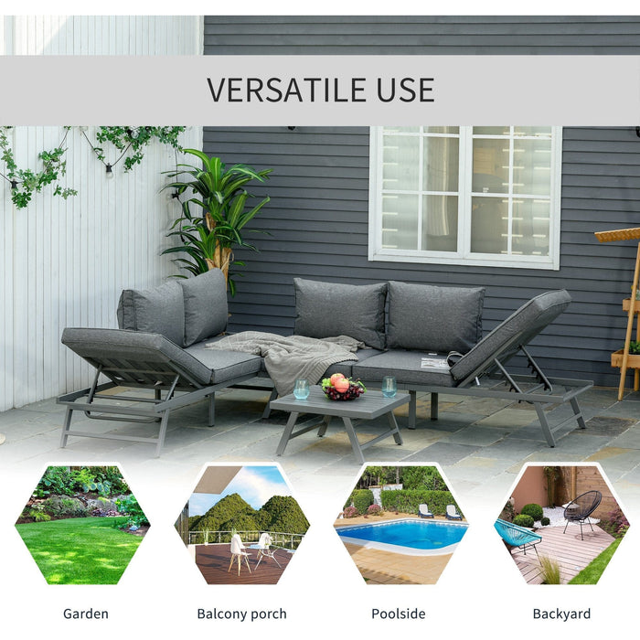 3Pc Garden Furniture Set with Convertible Sofa Lounge Table