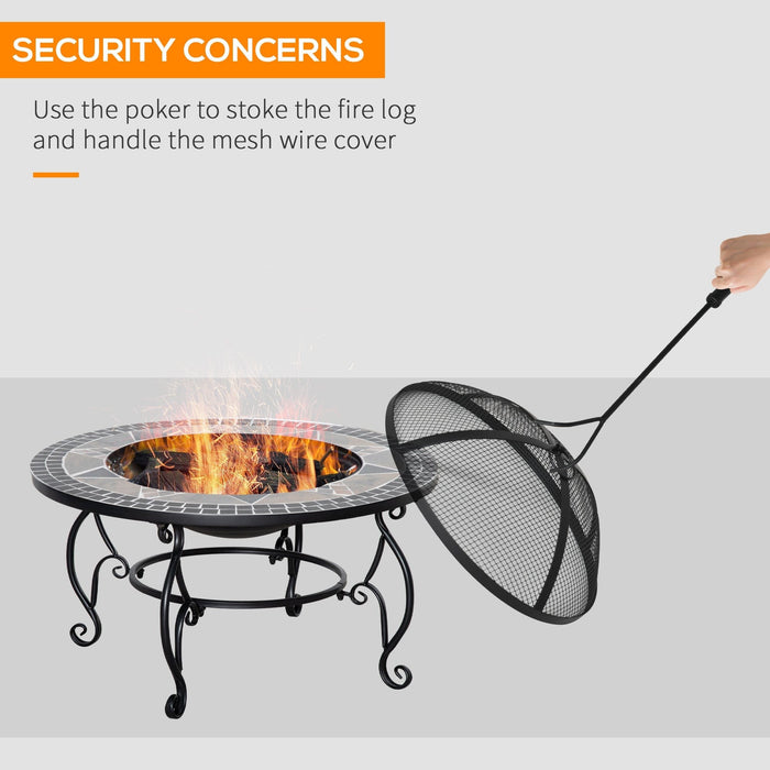 2-in-1 Outdoor Fire Pit BBQ Grill Patio Heater, Spark Screen