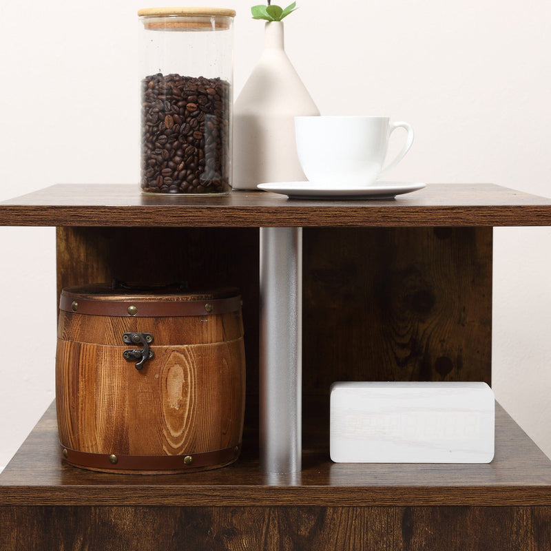 S Shape Coffee Table with 2-Tier Shelves, Home Office, Black