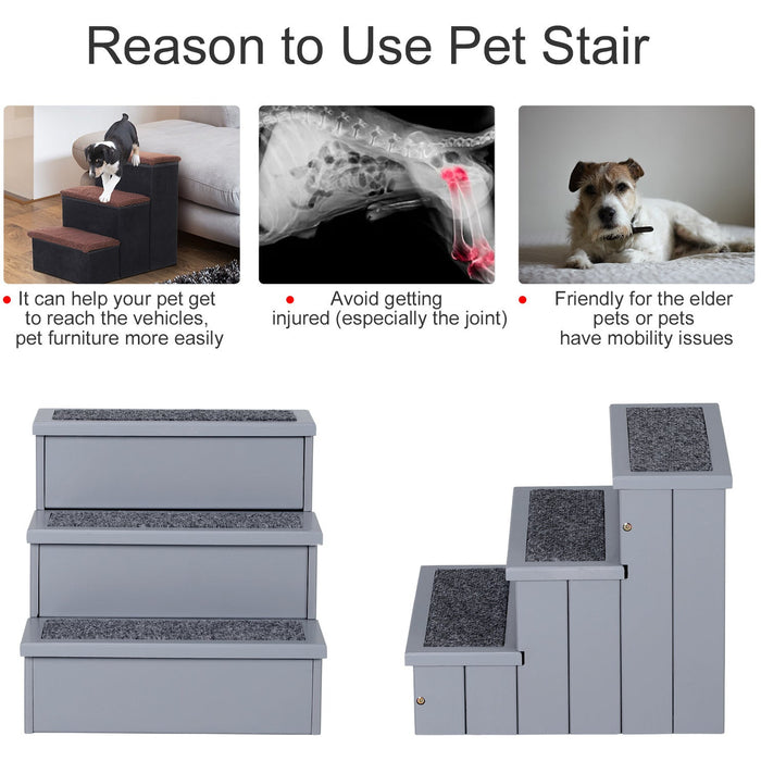 3-Step Pet Stairs, Non-Slip, Grey