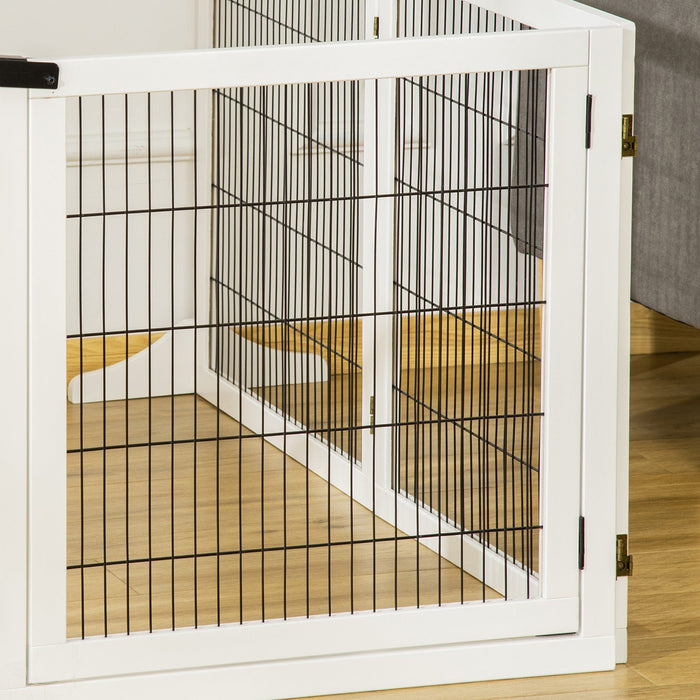 White Freestanding Wooden Pet Gate, 6 Panels