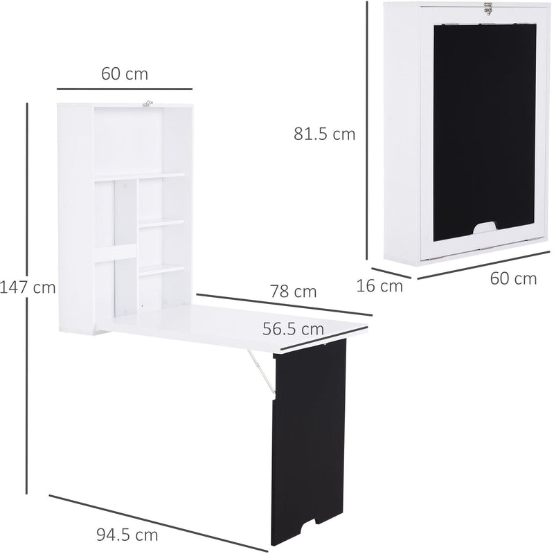 Wall Mounted Folding Table With Chalkboard and Shelf