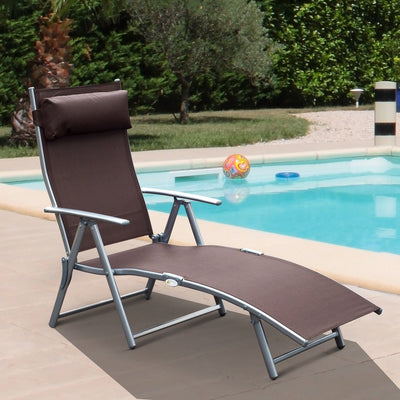 Folding Sun Lounger with Adjustable Backrest and Padded Headrest for Garden Relaxation Brown Outsunny