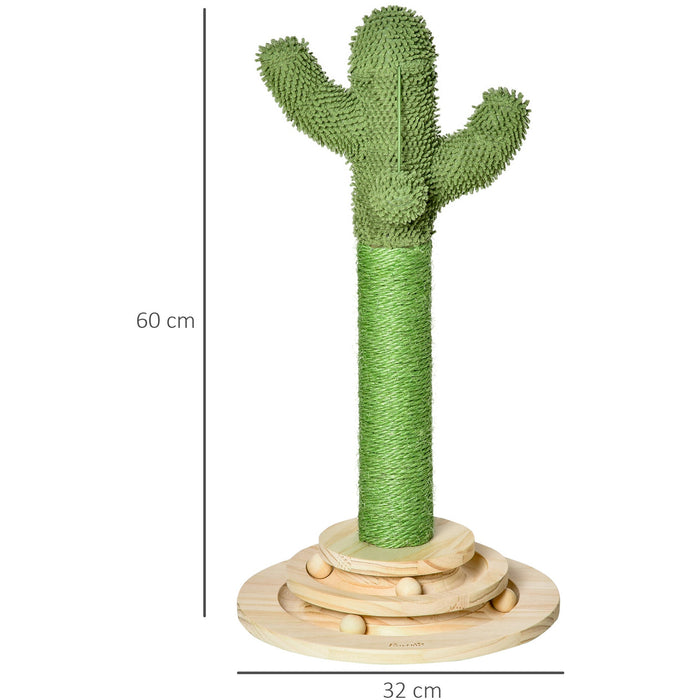 Cactus Cat Tree Post, Hanging Ball, 32x32x60cm, Green