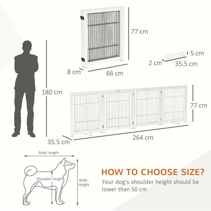 Freestanding Wooden Pet Gate, 264L x 35.5W x 77H cm, White