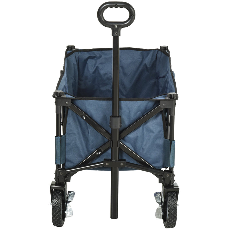 Outsunny Pull Along Cart Folding Cargo Wagon Trailer Trolley for Beach Garden Use with Telescopic Handle - Green Outsunny