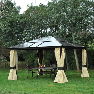 Polycarbonate Hardtop Gazebo 4 x 3.6m | Aluminium Frame, Curtains & Mesh Outsunny